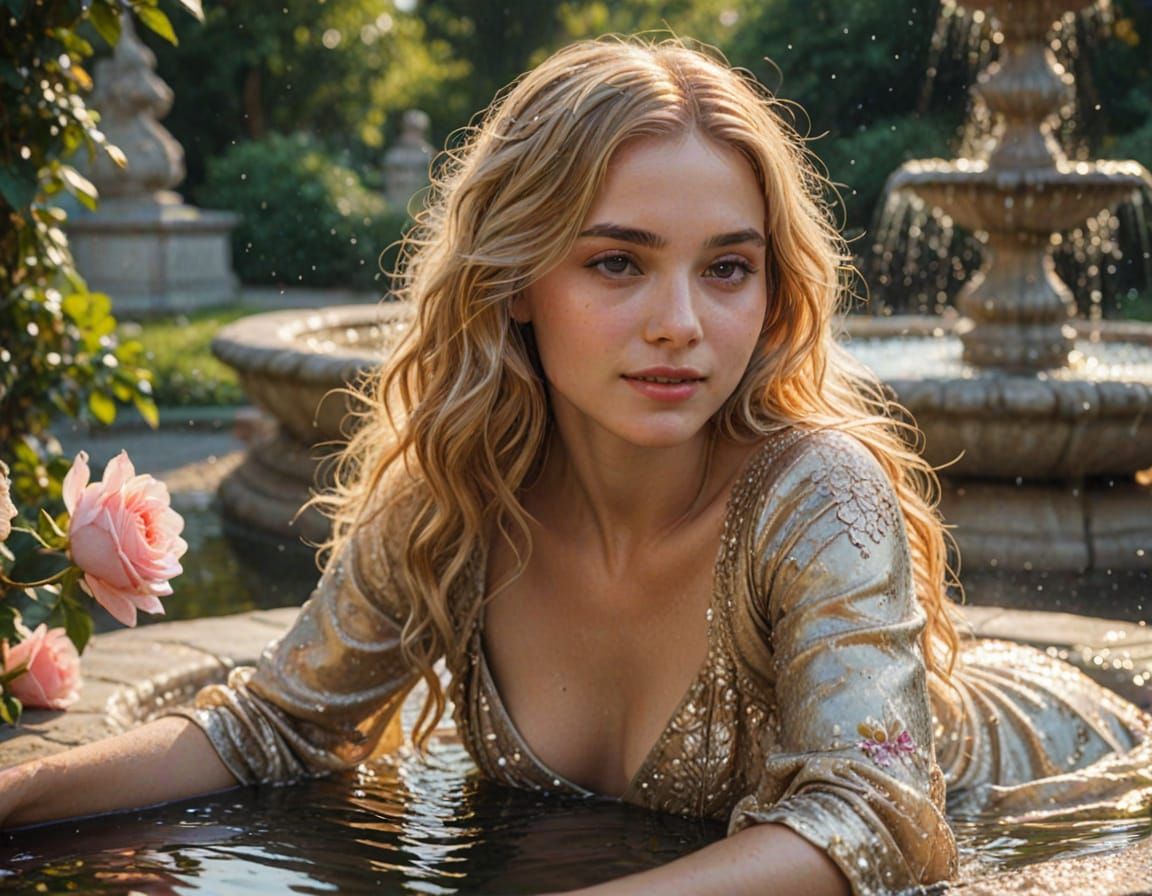 Radiant Woman in Shimmering Gown as Oil Painting