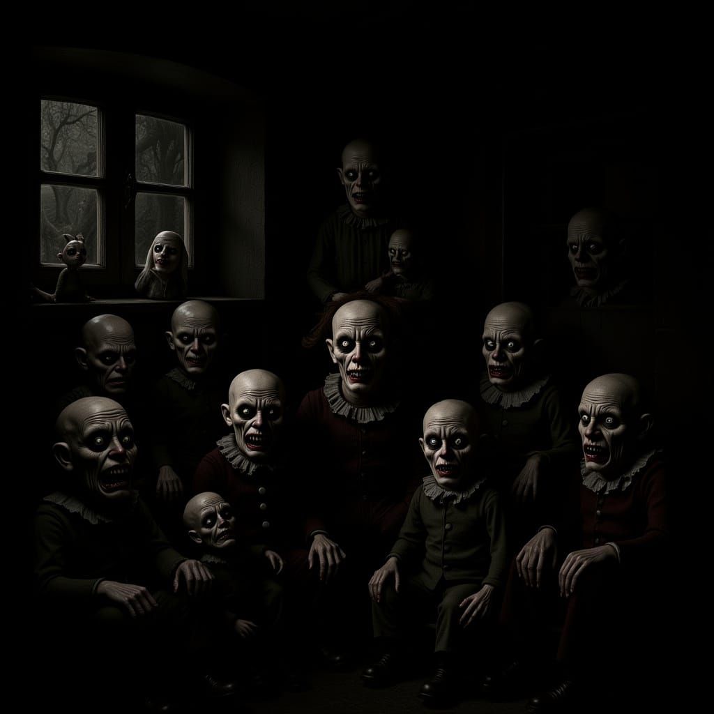 Sinister Clown Dolls in Haunted Dollhouse