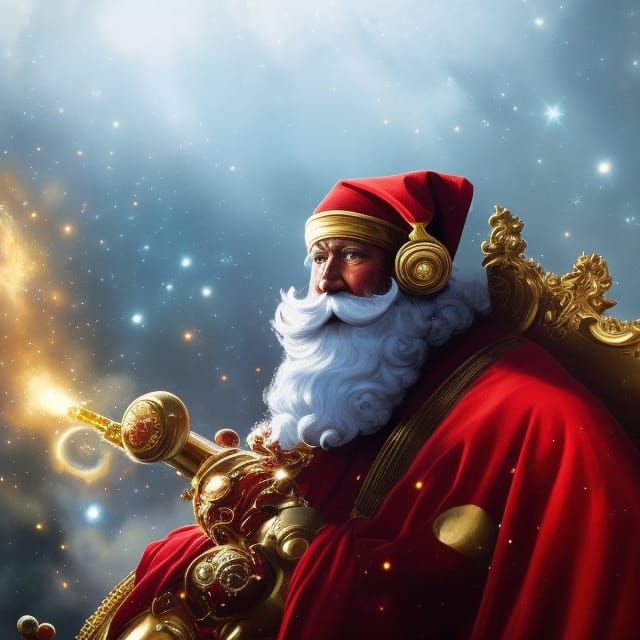 Cosmic Santa Claus Portrait in Cyberpunk Style