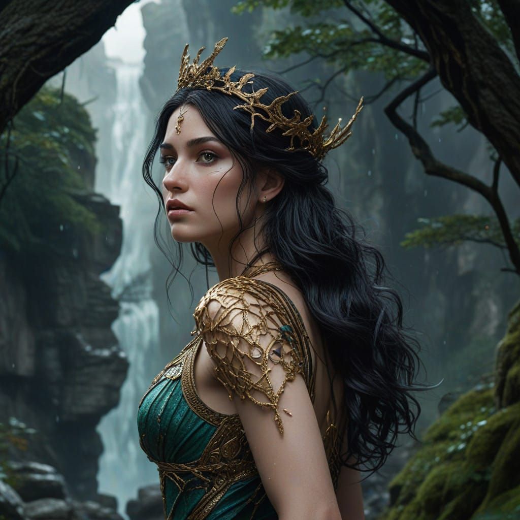 Cyberpunk Goddess of Radiance in Dystopian Ruin