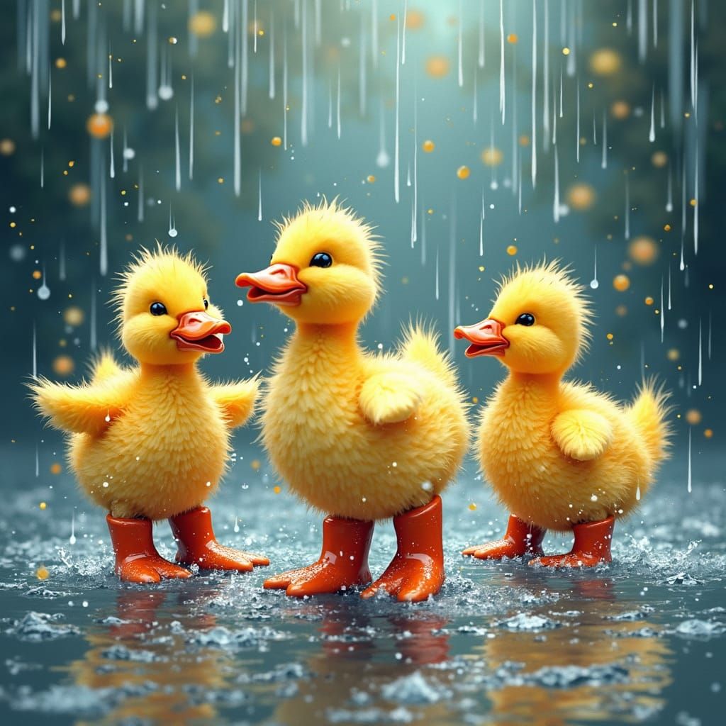 Ducklings Dancing in Rain Boots with Zentangle Elements