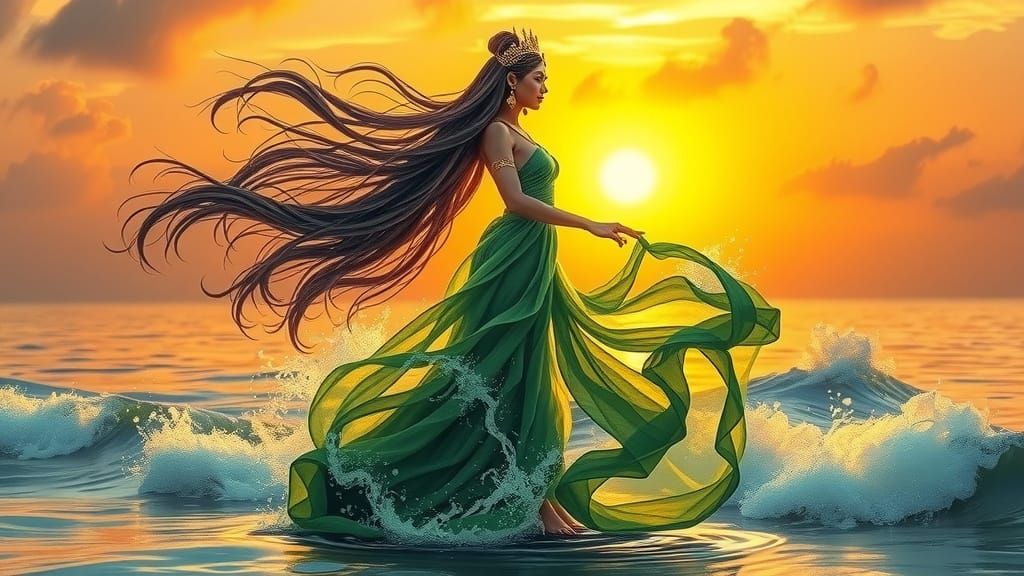 Surreal Goddess of the Sea in Indonesian Folk Art Style