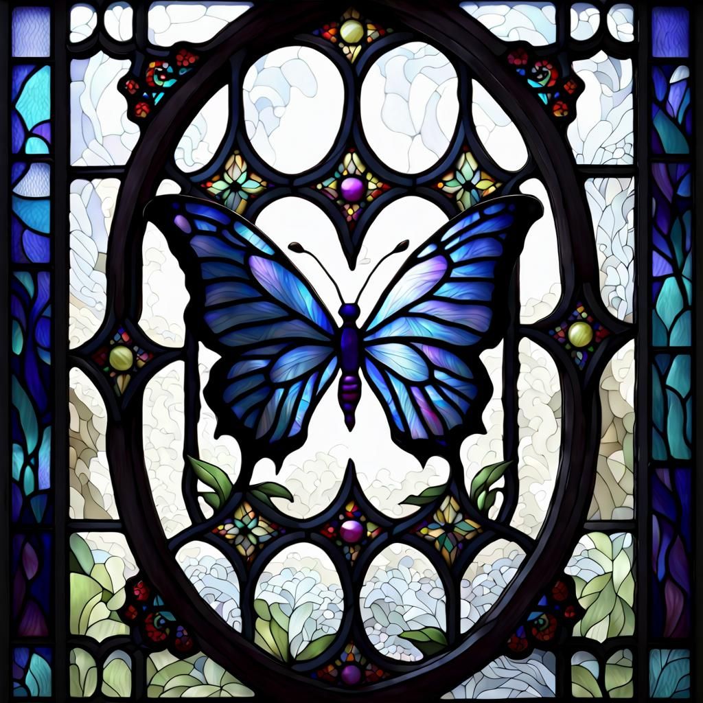 Gothic Cottage with Stained Glass Butterfly Window