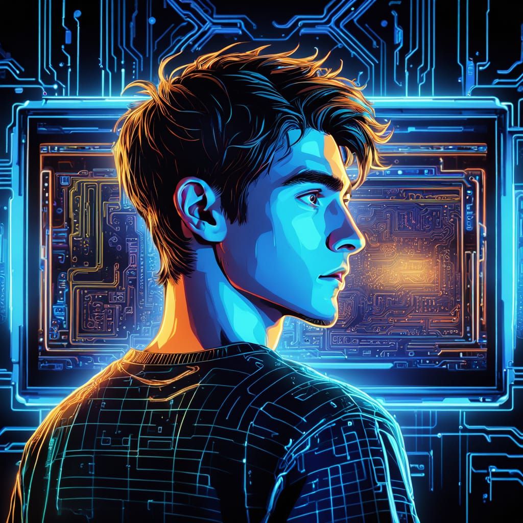 Neon Fantasy Computer with Moody Lighting