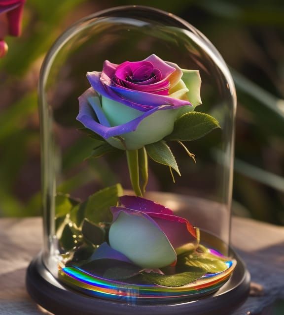 Rainbow Rose Under Glass Dome, Digital Art