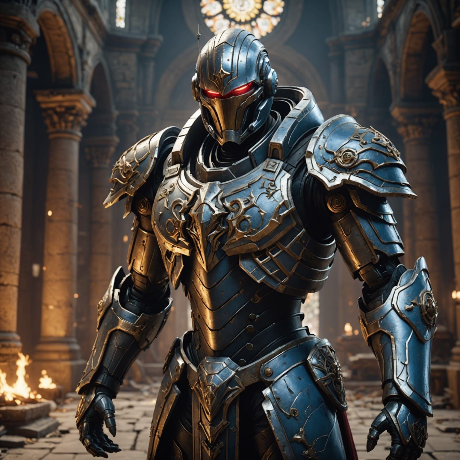 Damaged Battle Android in Temple: 3D Game Art