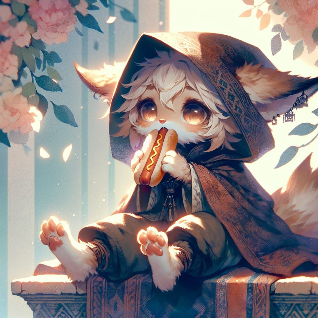 Lynx Queen Enjoys Hotdog in Anime Style