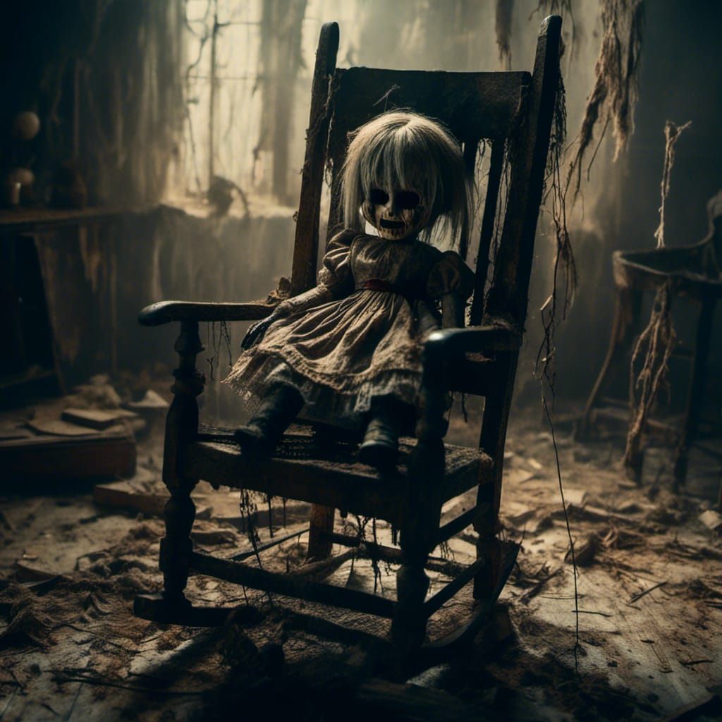 Creepy Horror Art: Annabelle Doll in Dark Room