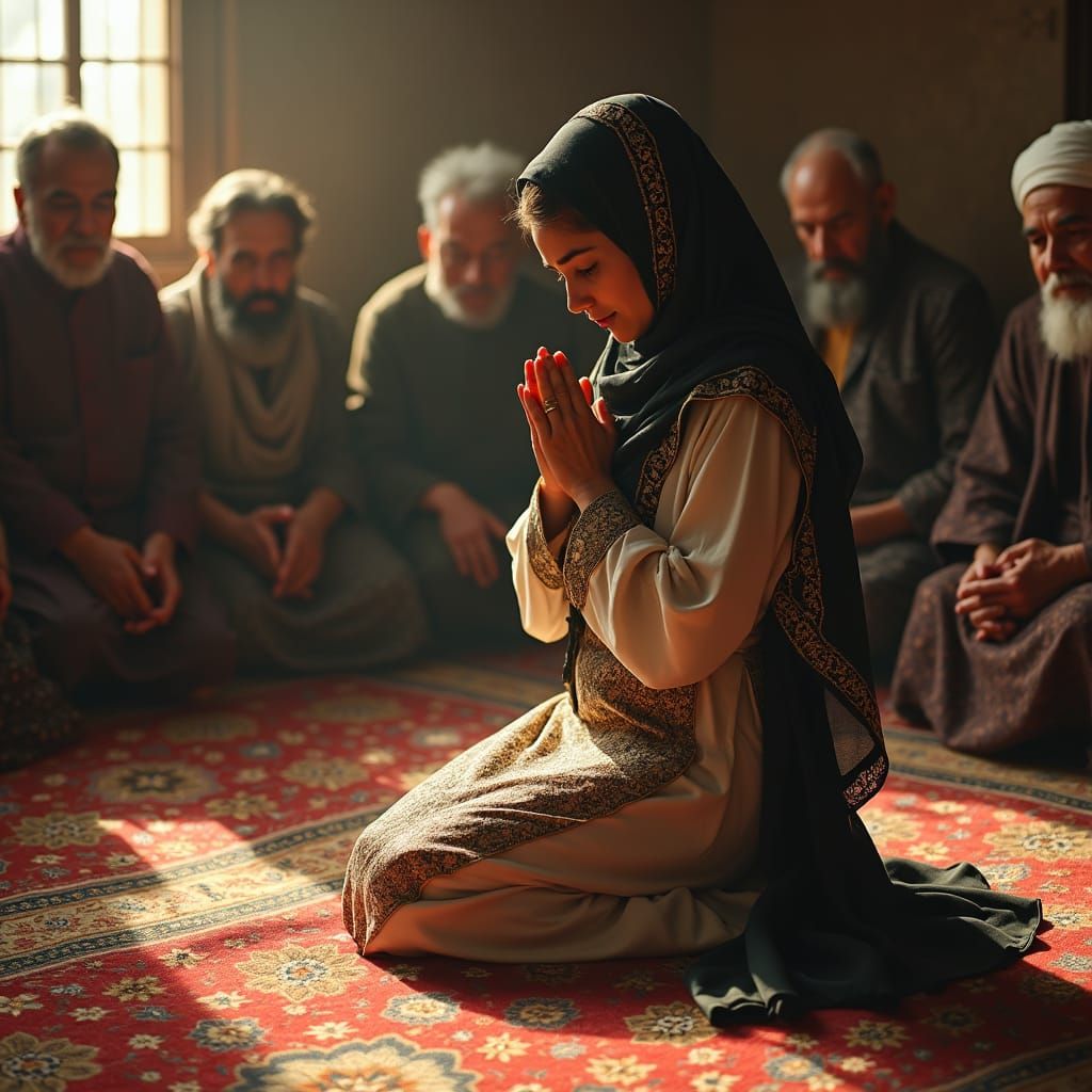 Respectful Kneeling Scene in Classical Style