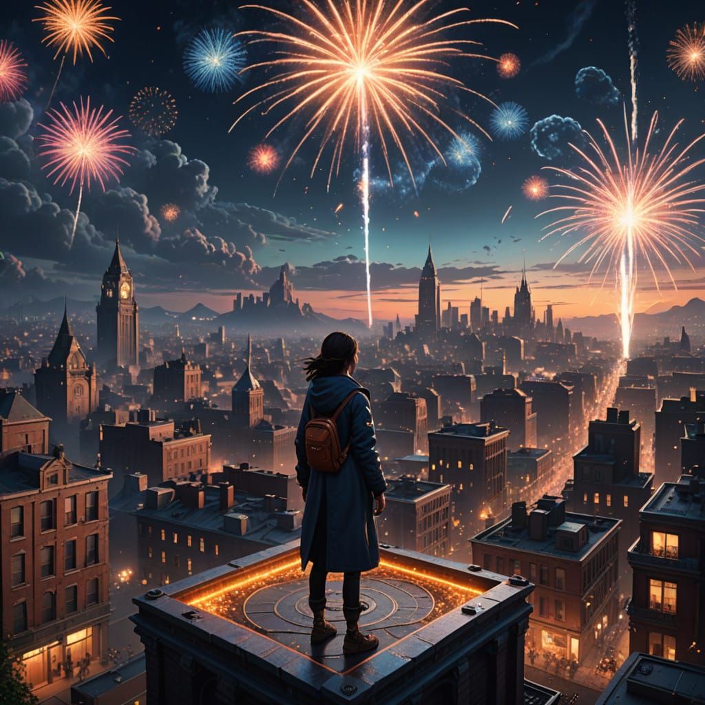 Midnight Metropolis Celebration in Photorealistic Detail