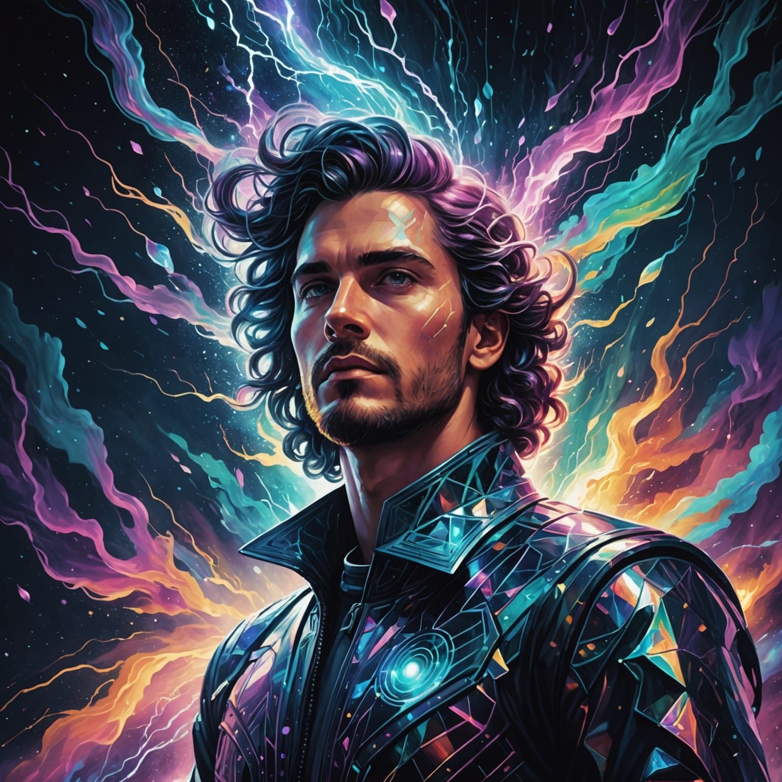 Iridescent Lighting Storm: Holographic Astral Cosmic Illustr...