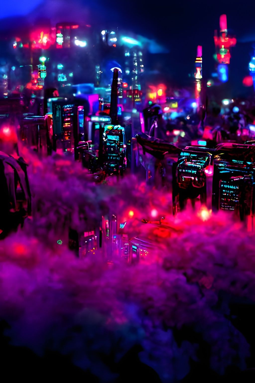 Neon Cyberpunk Cityscape with Volumetric Lighting
