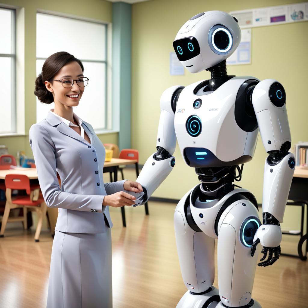 Friendly Robot Teacher and Nanny Concept