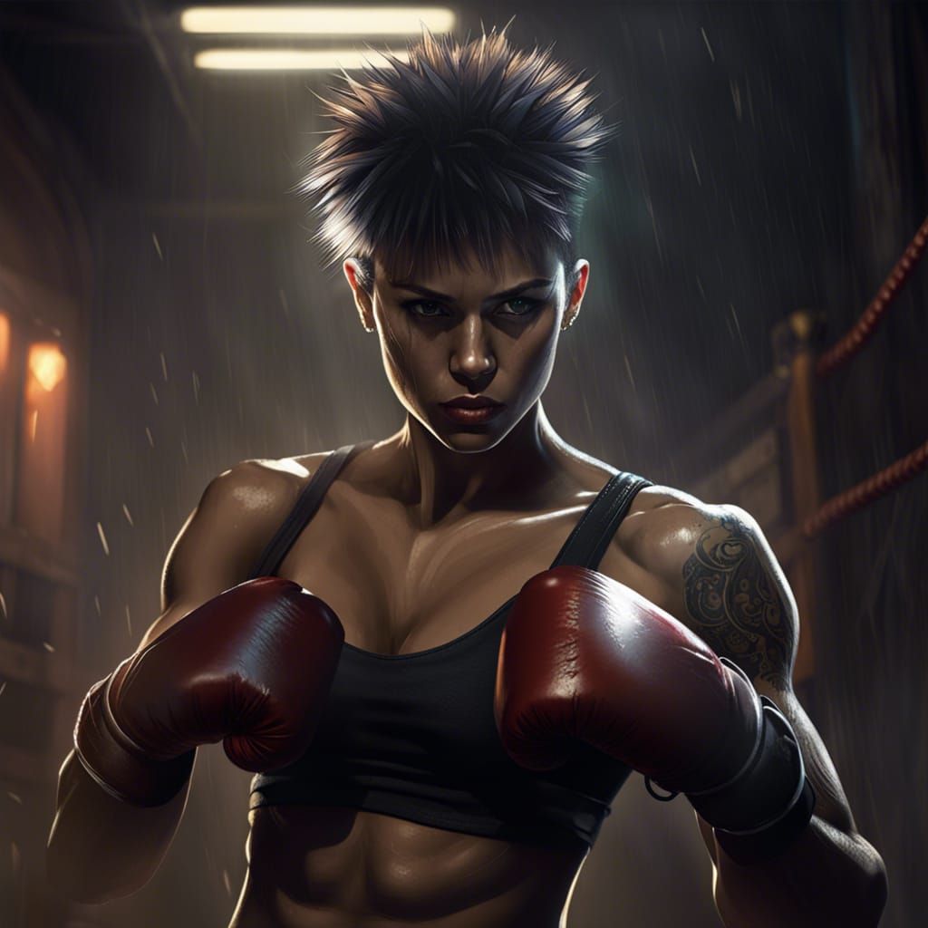 Fierce Female Fighter in Gritty Underground Boxing