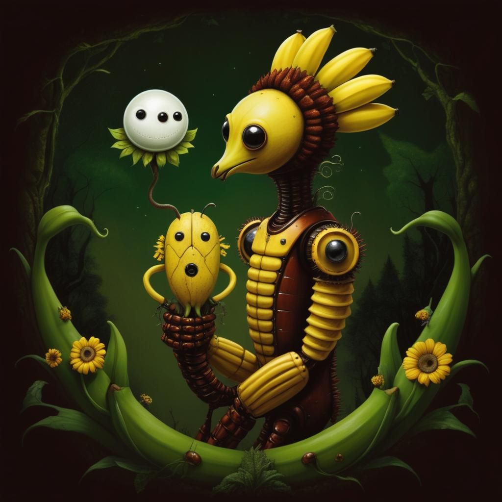 Surreal Anthropomorphic Banana Alien Robot Flower Creature