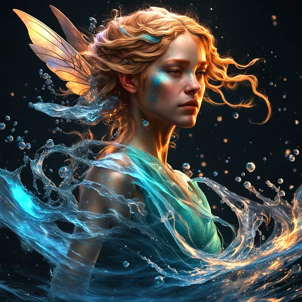 Water Fairy Dances: Digital Art Portrait