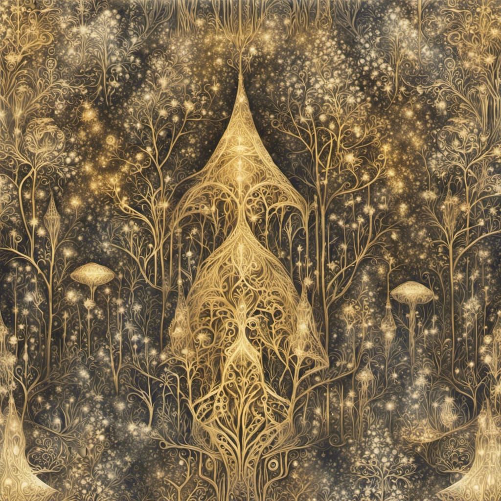 Enchanted Forest Illustration with Golden Aura
