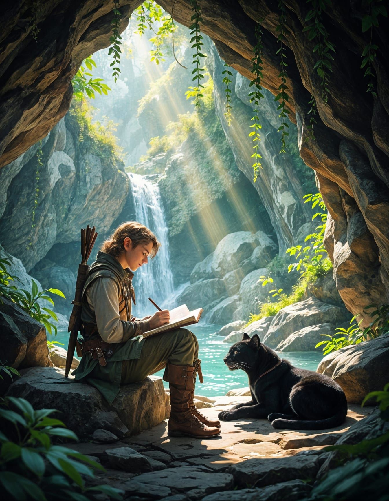 Elf Artist in Grotto with Panther Companion