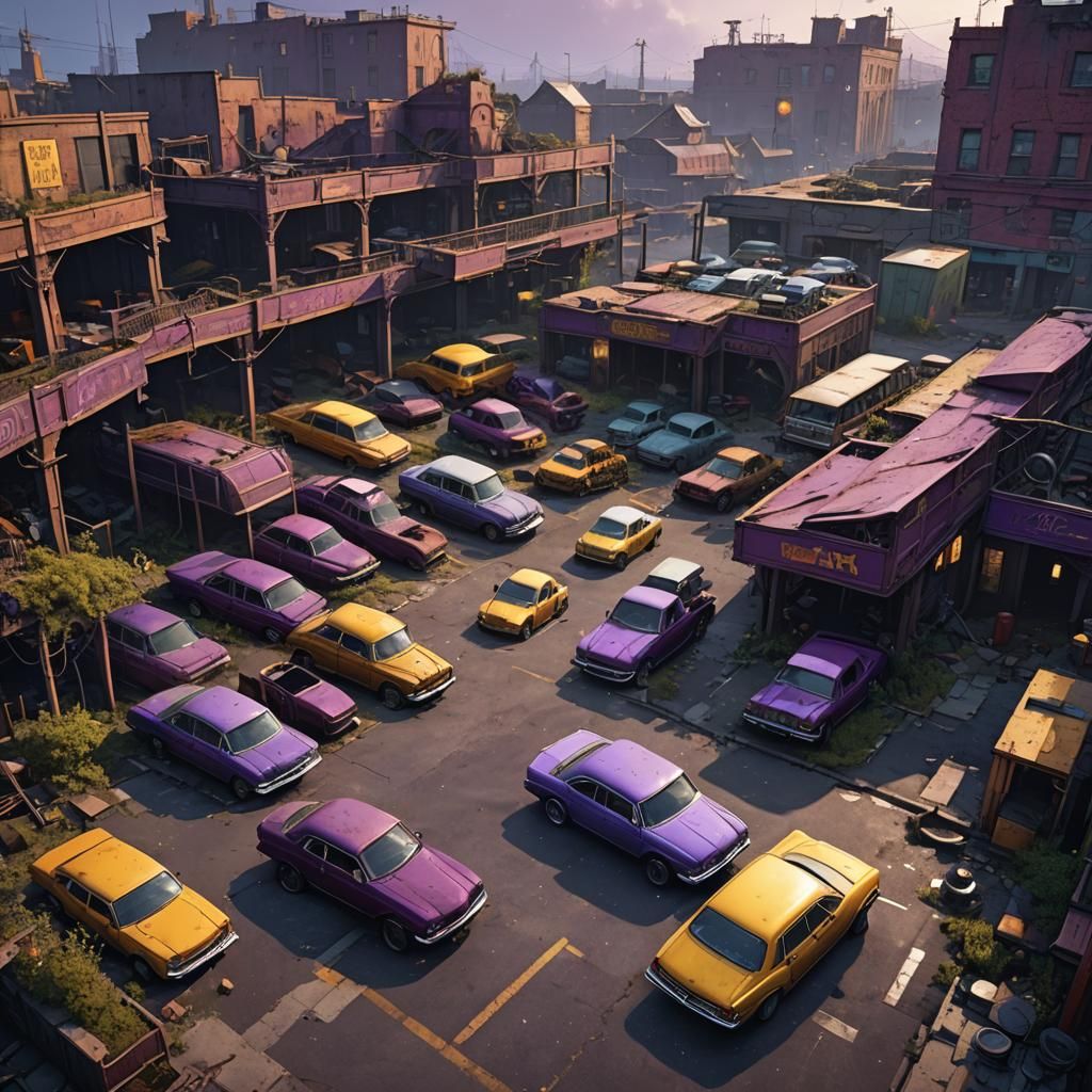 Dark Fantasy Abandoned Car Lot in 8k Resolution