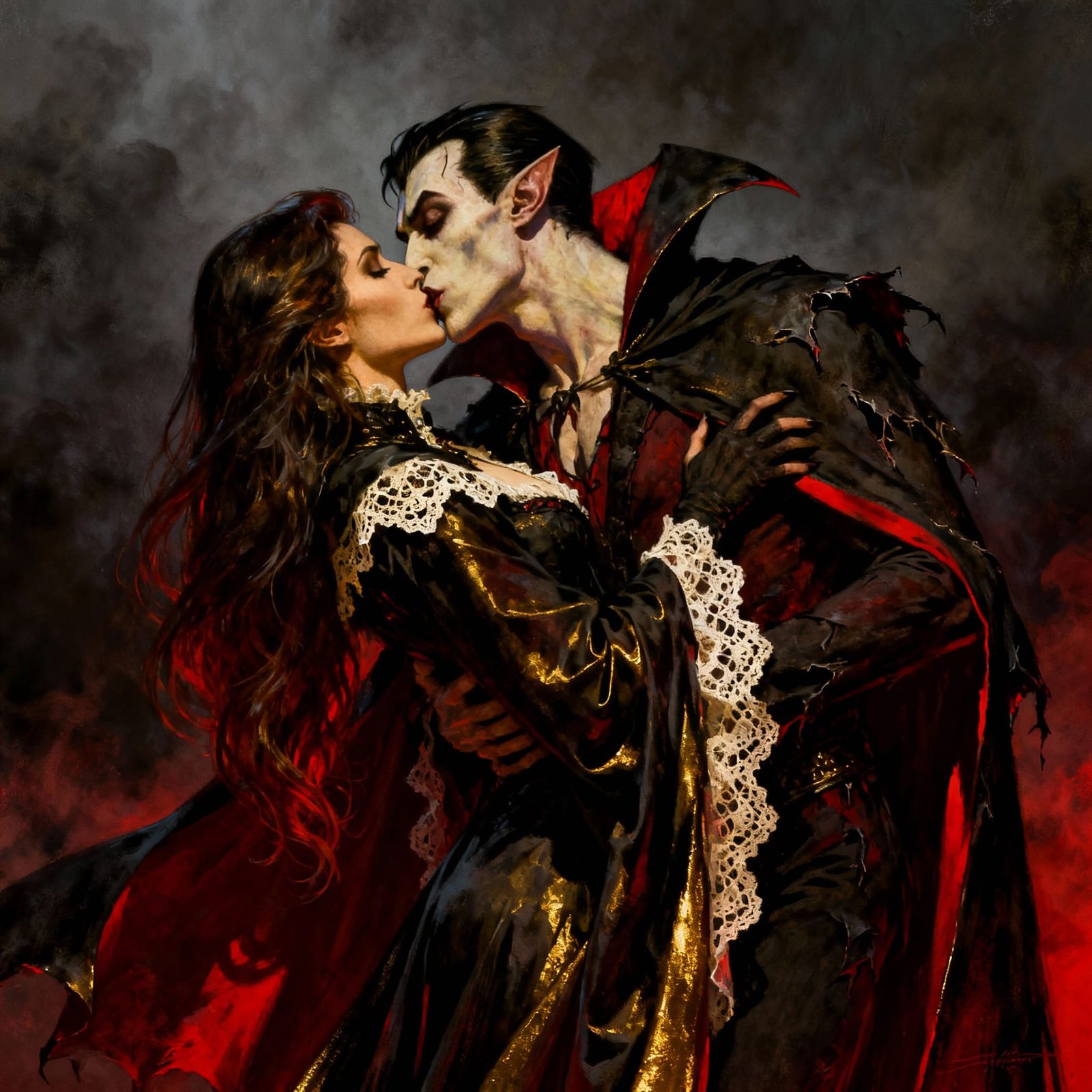 Vampires Kissing in Love as Dark Fantasy Art