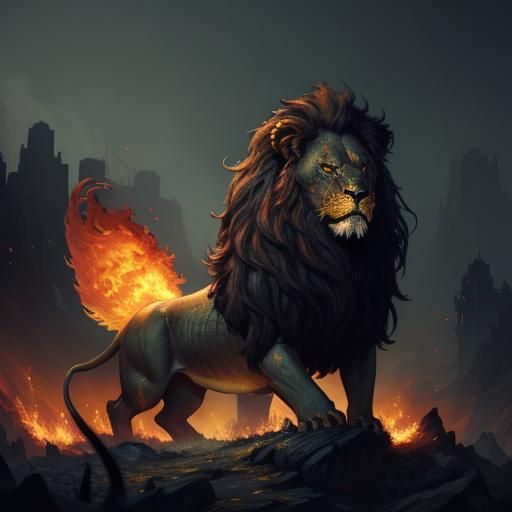 Fiery Lion: Dark Fantasy Concept Art