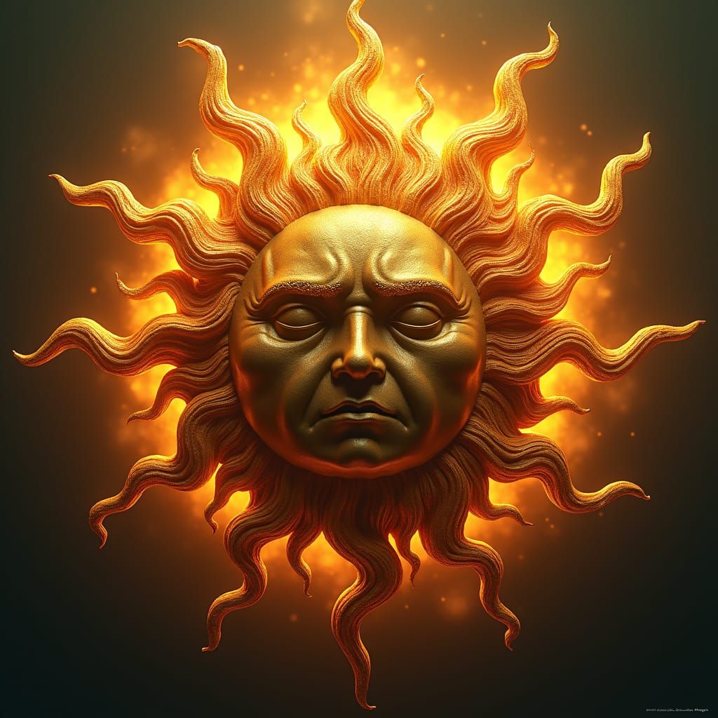 Medieval Sun with Gothic Face in Digital Art