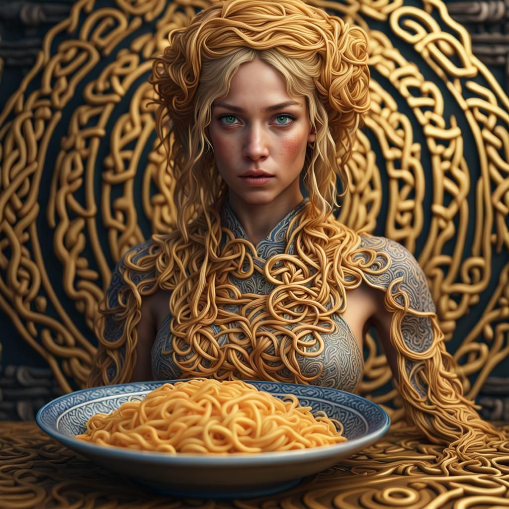 Ramen Girl with Celtic Gold Pattern in Unreal Engine