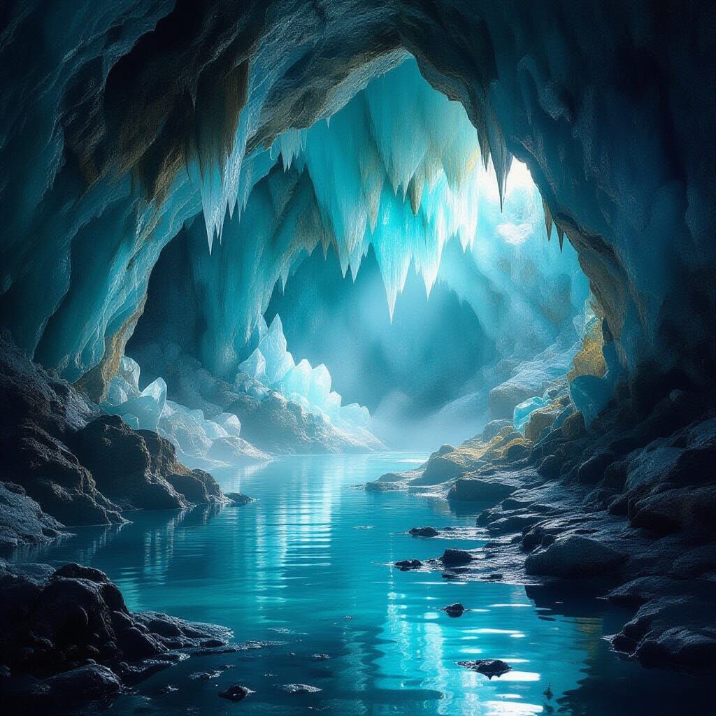Subterranean Crystal Cave With Glowing Geodes