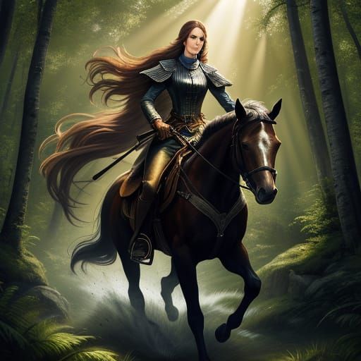 Female Horse Rider in Forest Digital Painting