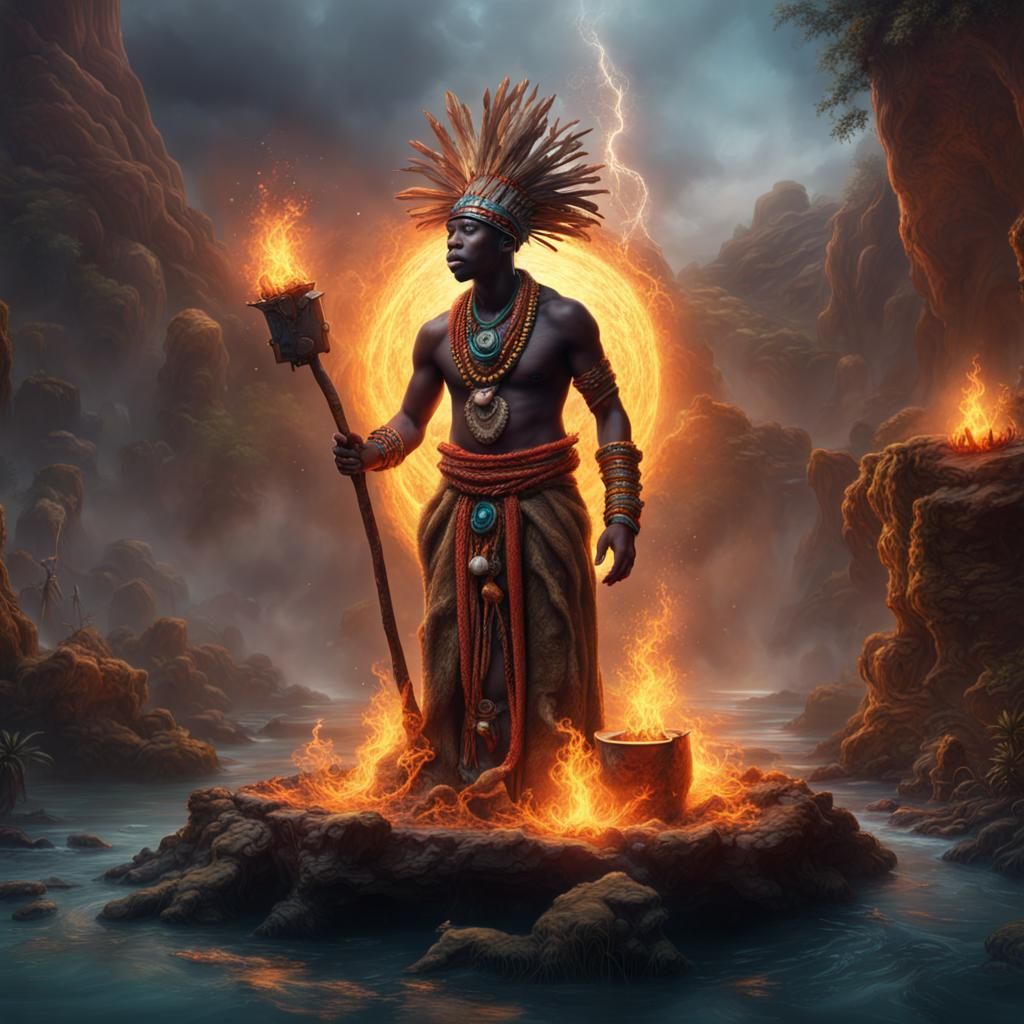 African Shaman Summoning Grootslang: Fantasy Concept Art