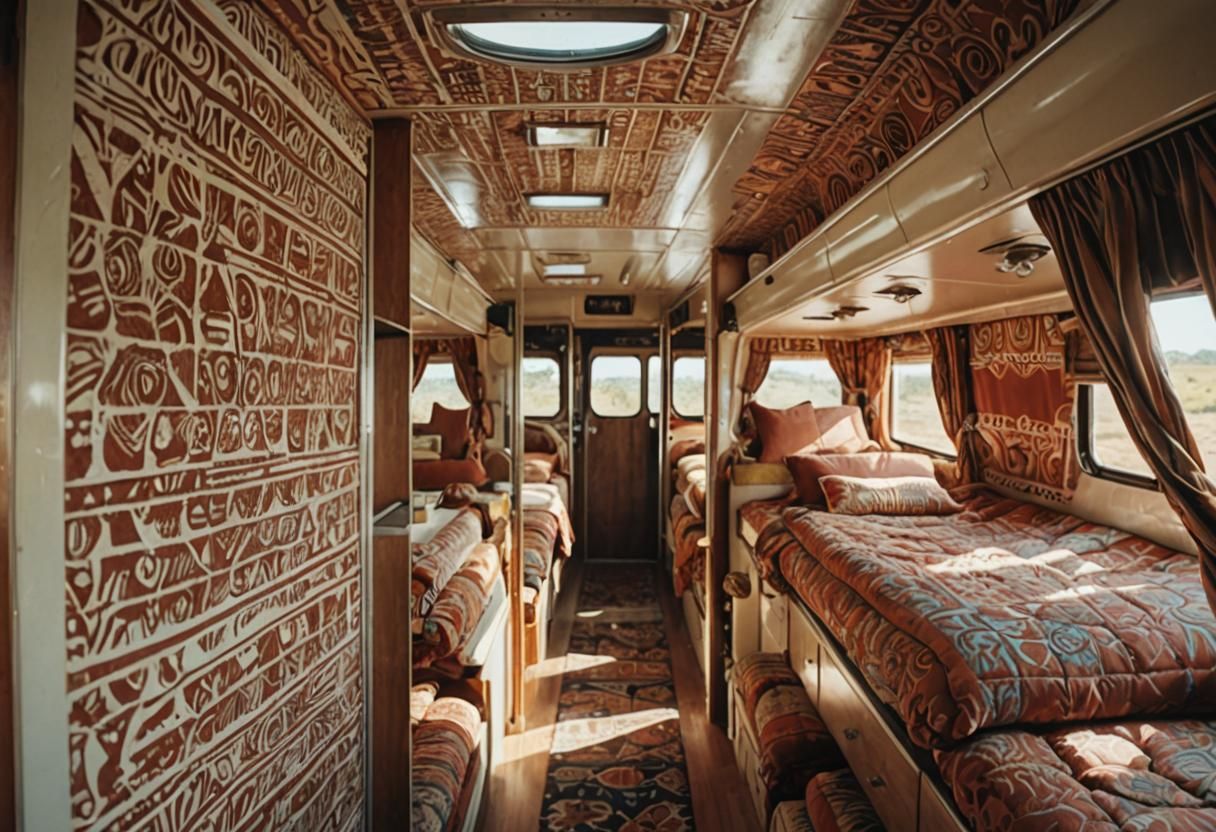 Retro Tour Bus Interior with Surrealist Details