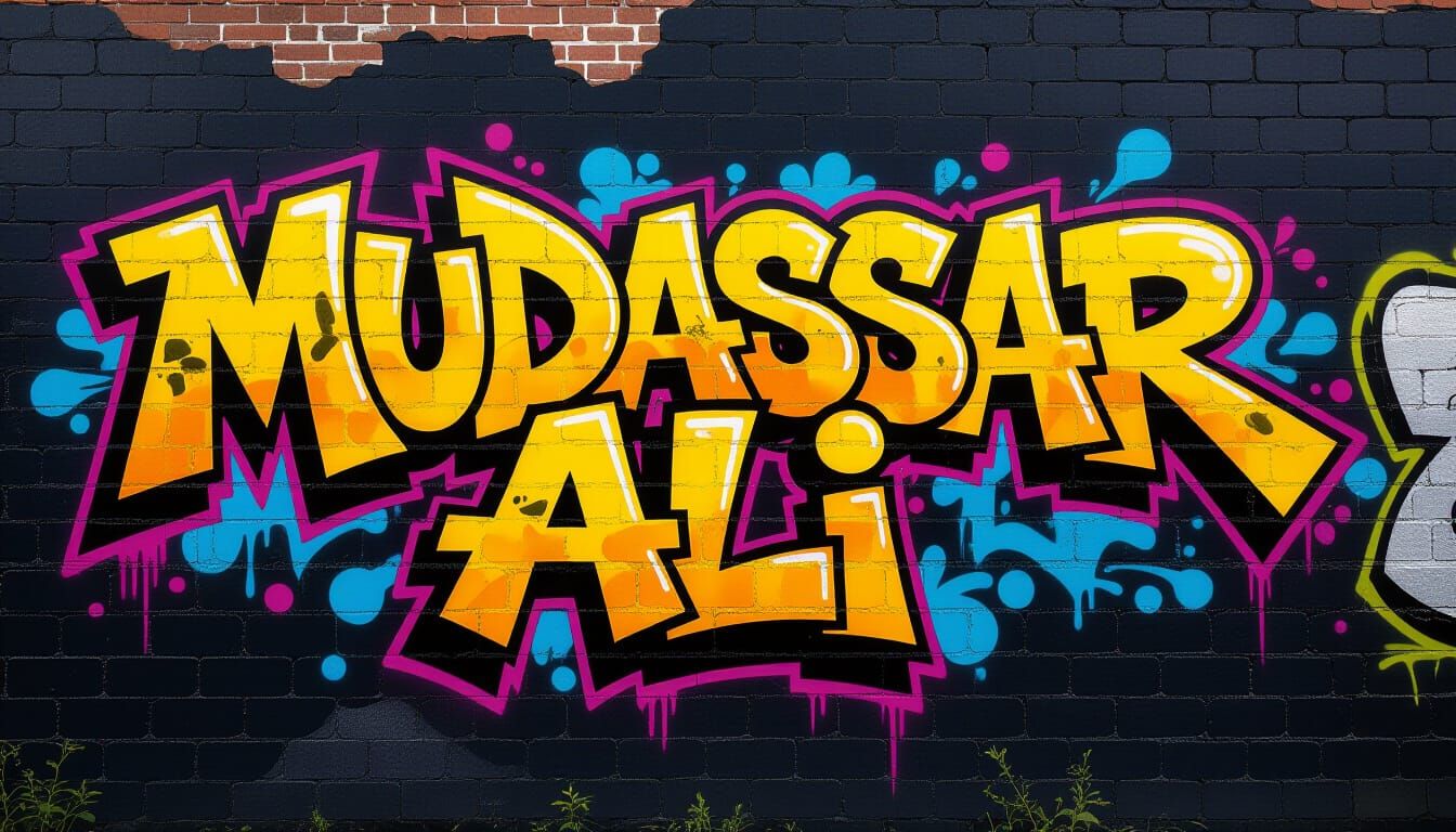 Jet-Black Brick Wall with Vibrant Wildstyle Graffiti