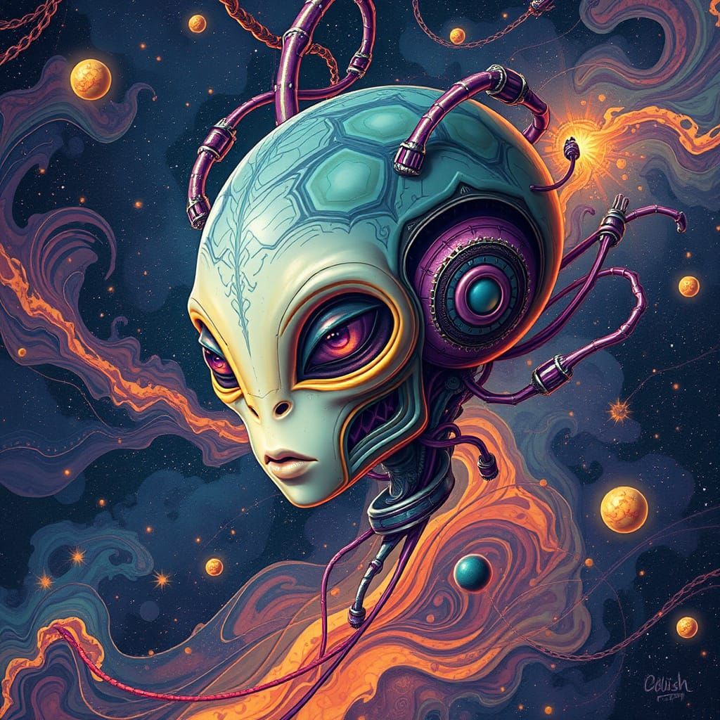 Alien Face in Cosmic Space: Abstract Ethereal Design