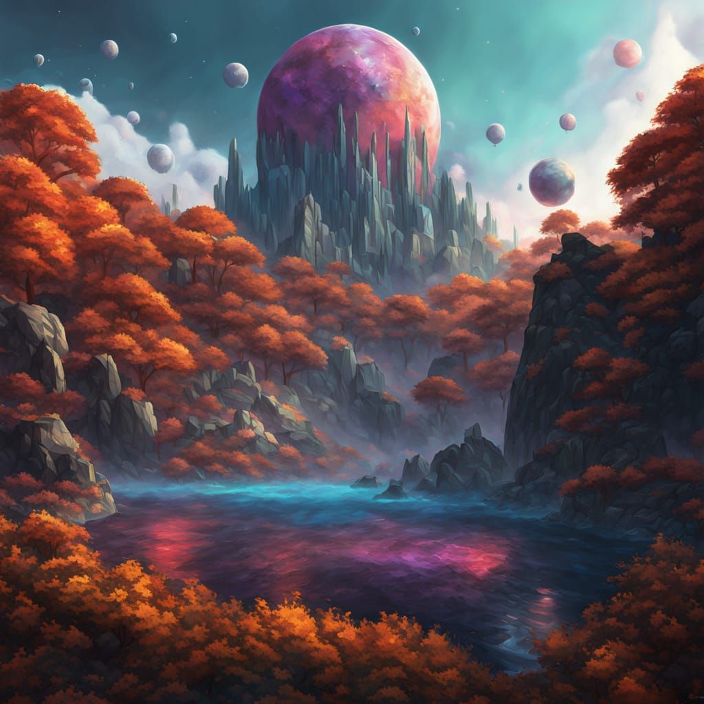 Surreal Floating Farmstand in a Cosmic Landscape