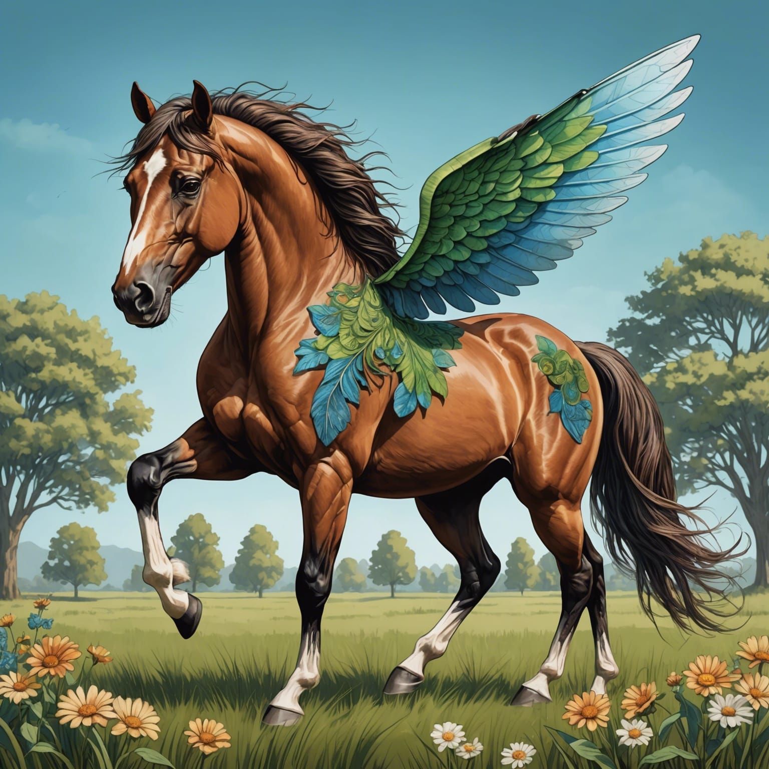 Winged Horse with Compound Eyes: Digital Illustration