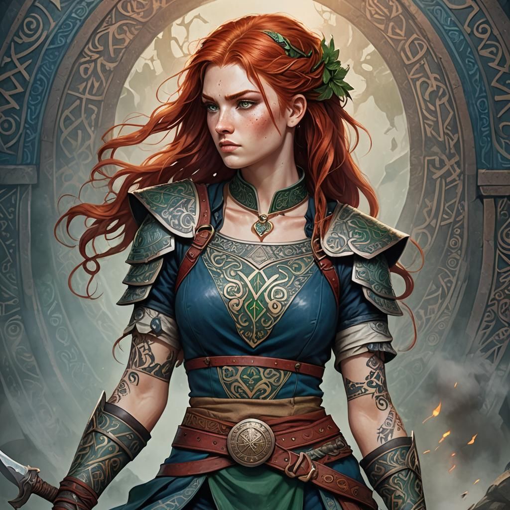 Fantasy Woman with Rune Tattoos: Digital Art