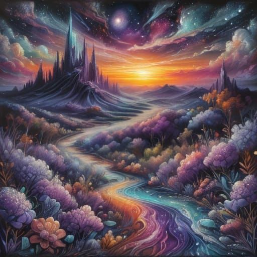 Ethereal Blurple Sunset in Vibrant Oil Paint