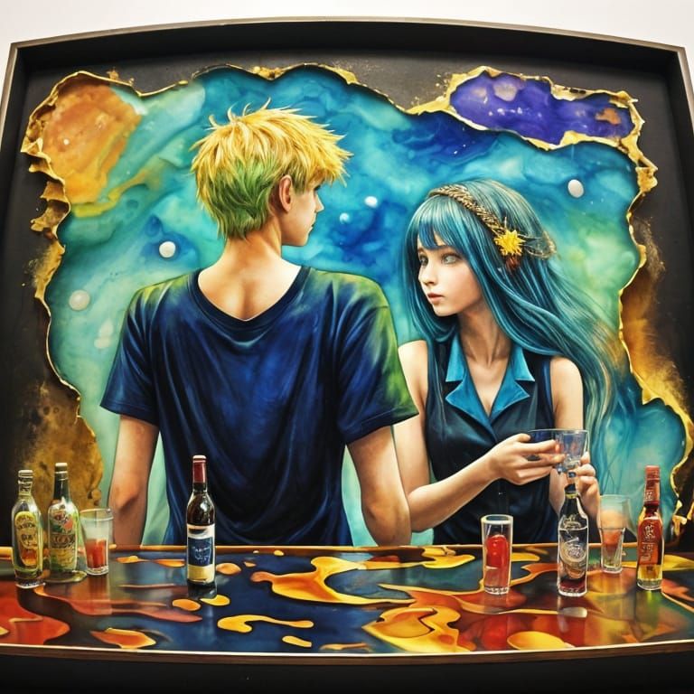 High School Years in Otherworldly Alcohol Ink Style