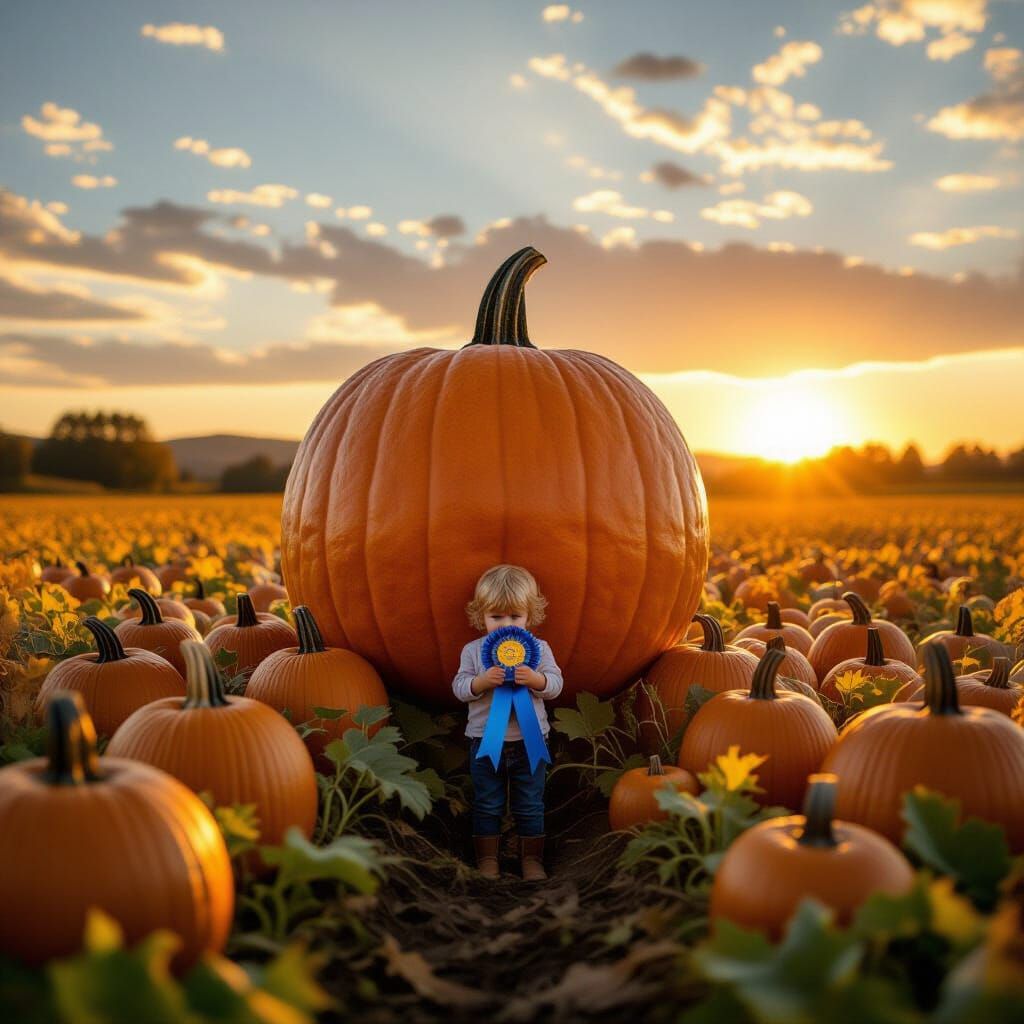 Giant Pumpkin Field in Oregon at Golden Hour