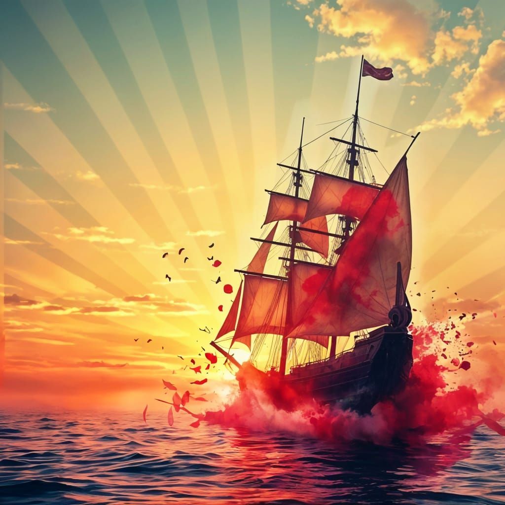 Majestic Flying Dutchman Ship in Vibrant Watercolor Dreamsca...