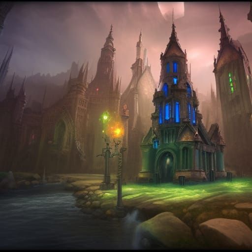 Arcane University Tower in Watercolor Arcana Punk Style