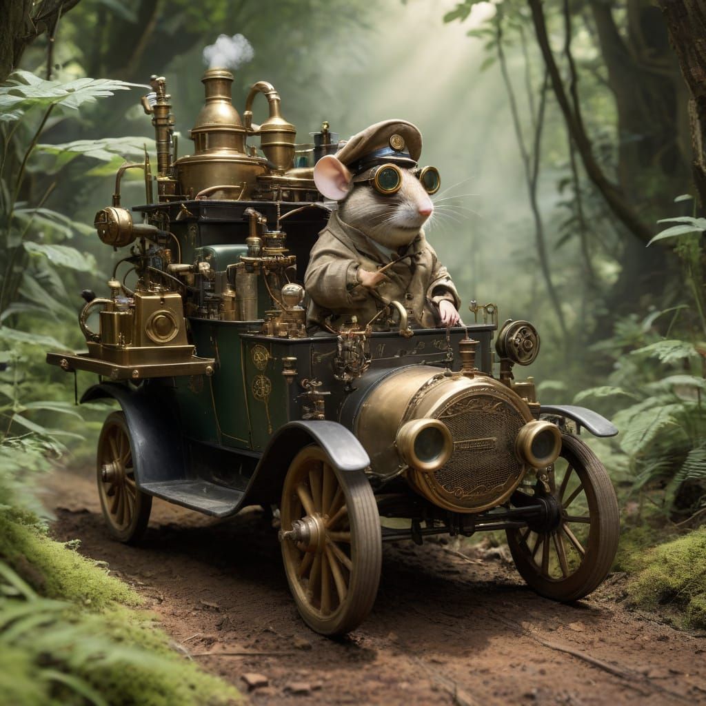 Steampunk Mouse Explorer in Steam-Powered Vehicle