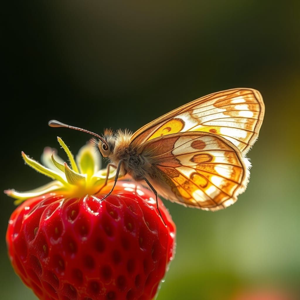 Butterfly on Strawberry in Naturalistic Macro Photography