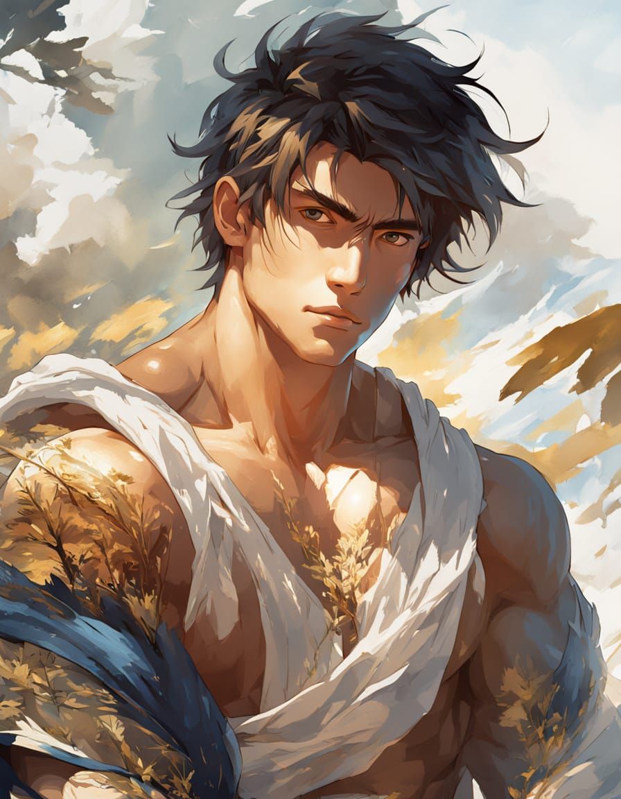 Man with Detailed Musculature in Oil Painting Style