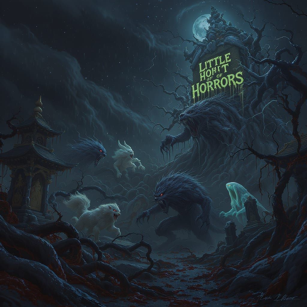 Ethereal Graveyard with Horror Manifestations at Midnight