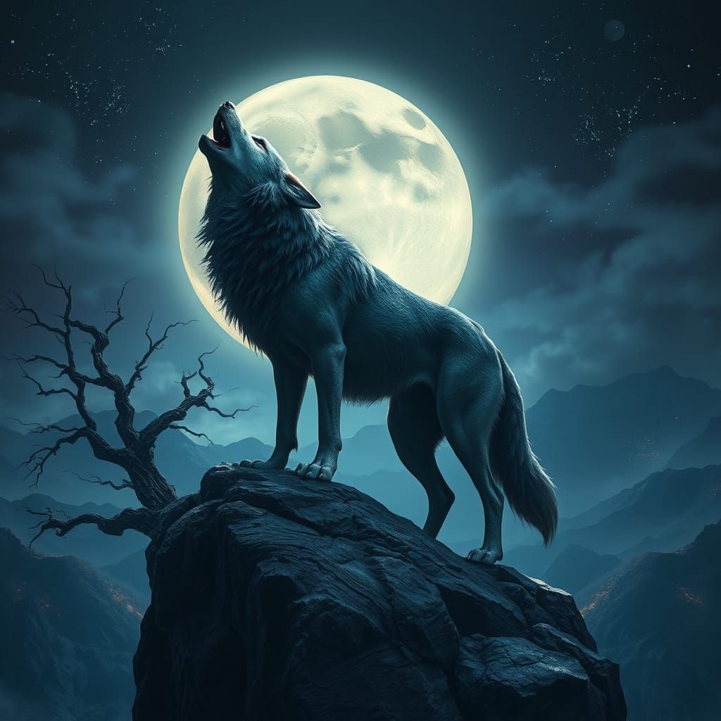 Isolated Wolf Conveys Poignant Longing Under Celestial Bodie...