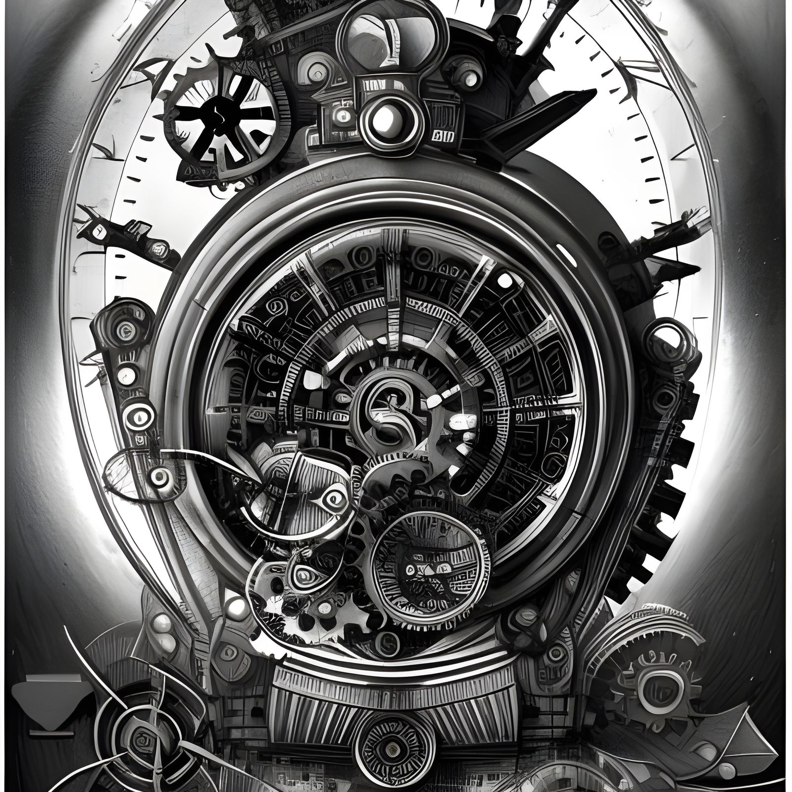 Intricate Steampunk Clockwork Pencil Sketch