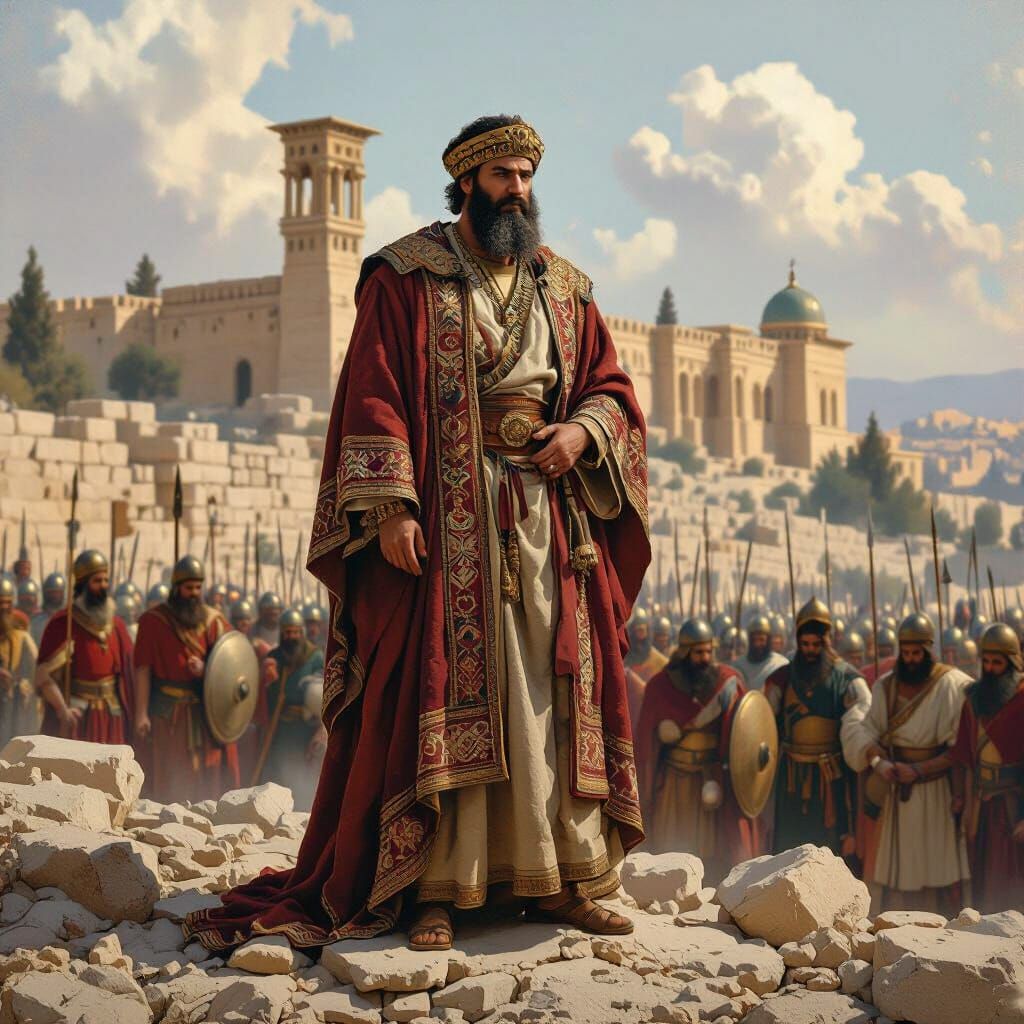 Nehemiah ben Hushiel Leads Army on Jerusalem Temple Ruins
