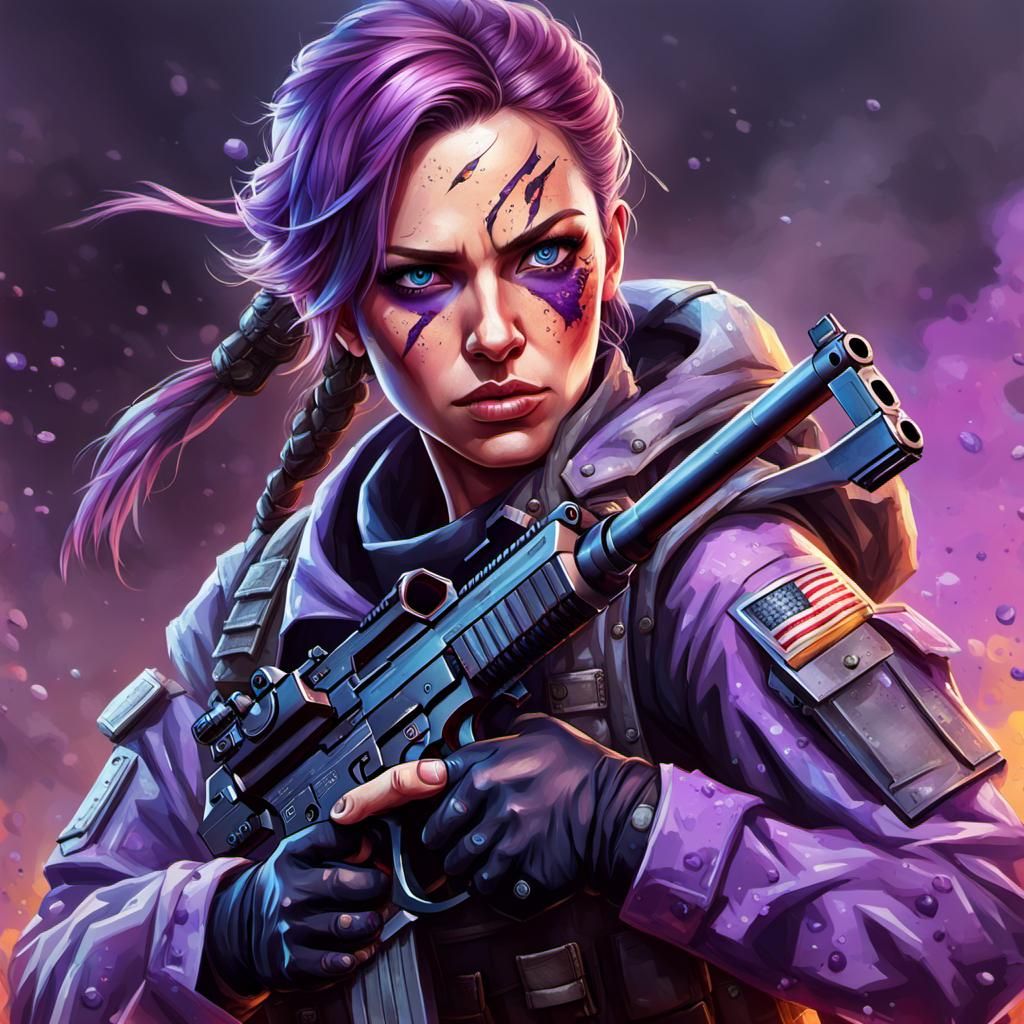 Hyperrealistic Warrior with Gun on Battlefield