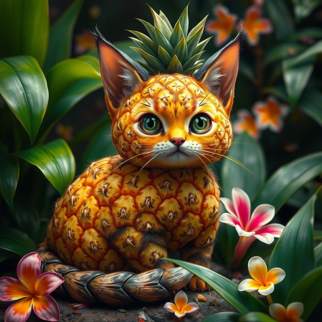 Feline Pineapple in Lush Tropical Paradise